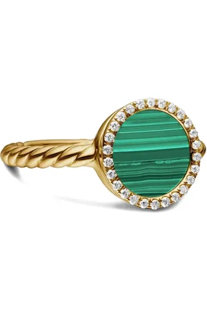 David Yurman 18kt yellow Petite DY Elements malachite and diamond ring (11.3mm)
