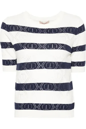 Twin-Set Open-knit-detailing striped top