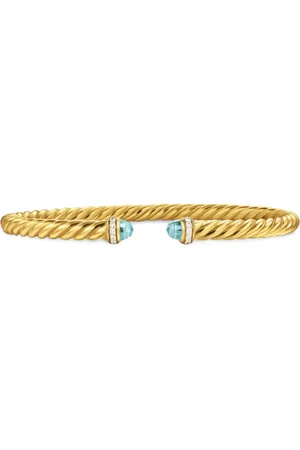 David Yurman 18K yellow Cablespira® Flex diamond and aquamarine bangle