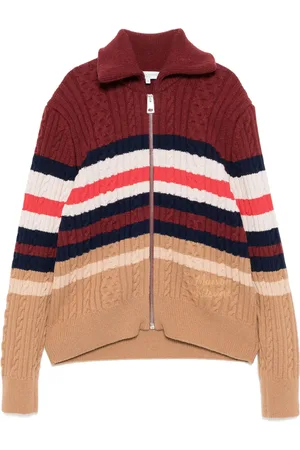 Maison Kitsuné Striped cable zipped cardigan