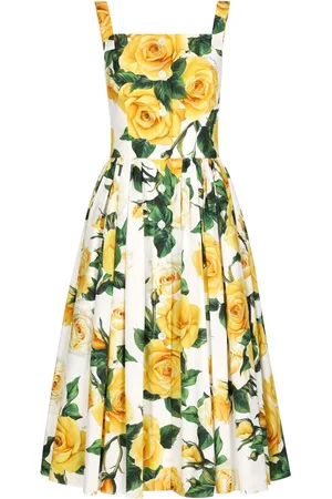 Dolce & Gabbana Rose-print cotton midi dress