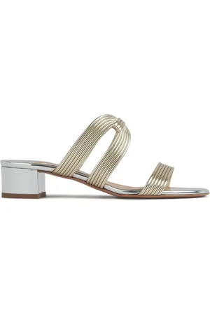 Aquazzura Ribbed-strap metallic sandals