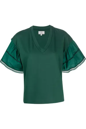 Woolrich Ruffled-sleeve V-neck T-shirt