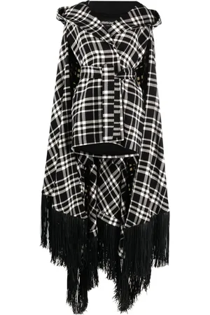 Roberto Cavalli Frayed-hem plaid hooded cape