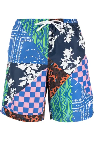 MARCELO BURLON Patchwork-print swim shorts