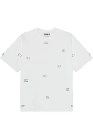 Ganni Rhinestone-embellished cotton T-shirt