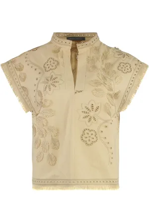 Alberta Ferretti Embroidered fringe-edge top