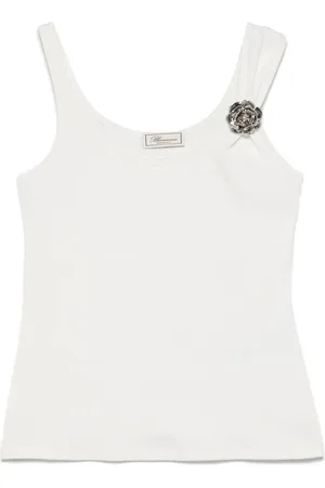 BLUMARINE Floral-brooch tank top