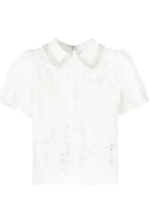 Self-Portrait Faux-pearl detail guipure-lace blouse