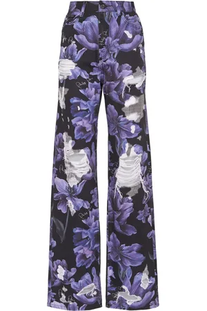 Philipp Plein Floral-print high-rise wide-leg jeans