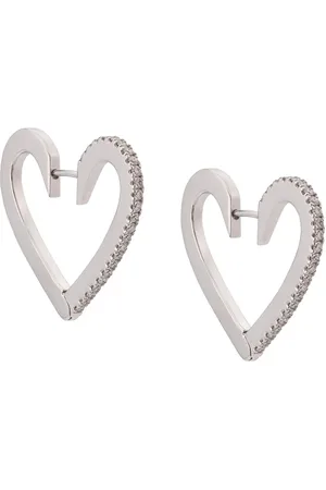 Cadar 18kt white gold Endless medium diamond heart hoop earrings