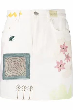 Alexander McQueen Floral-print denim mini skirt