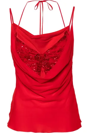 BLUMARINE Butterfly-motif layered silk top