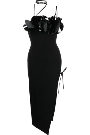 DAVID KOMA Floral-appliqué crepe wool midi dress