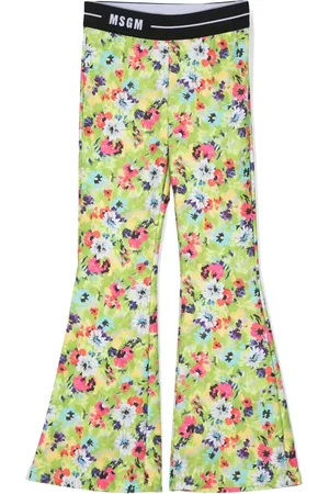 Msgm Floral logo-waistband flared leggings
