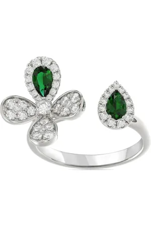 Marchesa Notte 18kt white gold Floral emerald and diamond ring