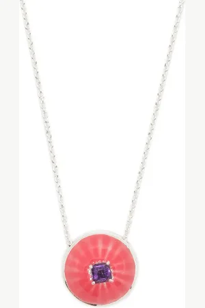 Akansha Sethi Amethyst pink enamel button necklace