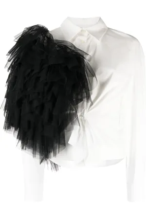 ACT N°1 Tulle pompom-detail cotton shirt