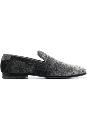 Philipp Plein Skull-embroidered velvet loafers
