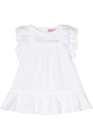 MISS BLUMARINE Rhinestone-logo cotton dress