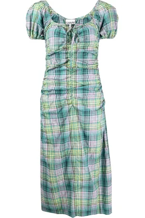Ganni Checked seersucker midi dress