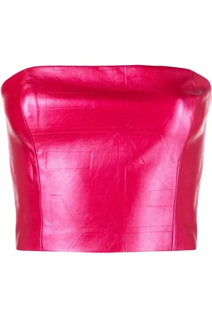 ROTATE Logo-embossed metallic corset top