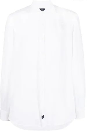 FAY Logo-patch detail linen shirt