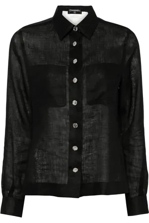 CHANEL 2000s logo buttons semi-sheer shirt
