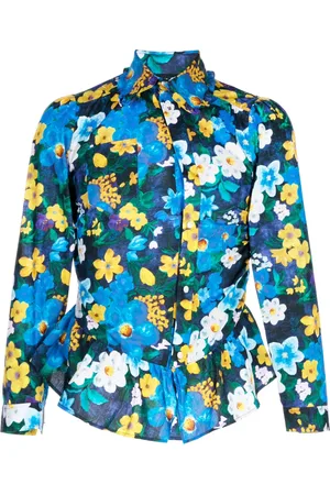 EgonLab Floral-print peplum-hem cotton shirt