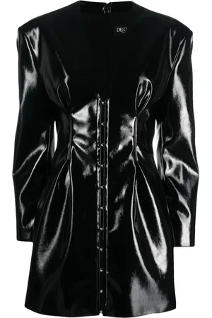 DEL CORE V-neck laminated minidress