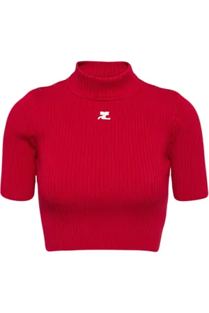 Courrèges Logo-embroidered ribbed crop top