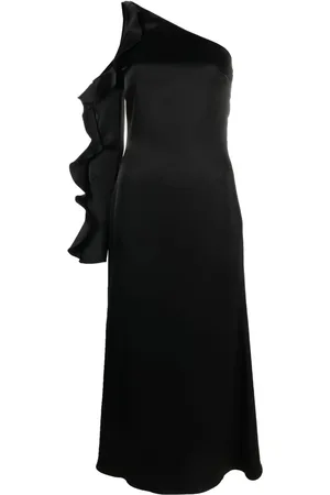 DAVID KOMA Asymmetric ruffle-trim satin dress