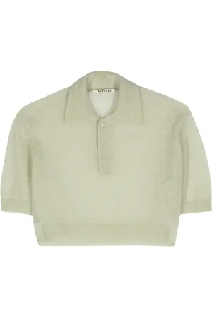Auralee Fine-knit cropped polo top