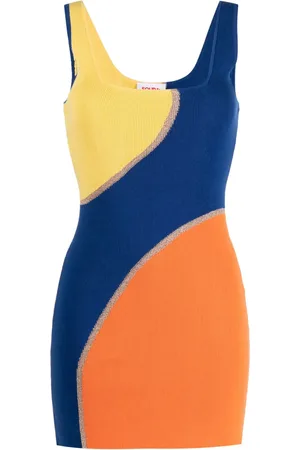 Solid Colour-block ribbed beach dress