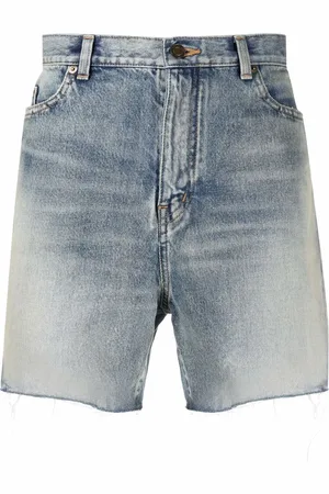 Saint Laurent Raw-edge cotton denim shorts