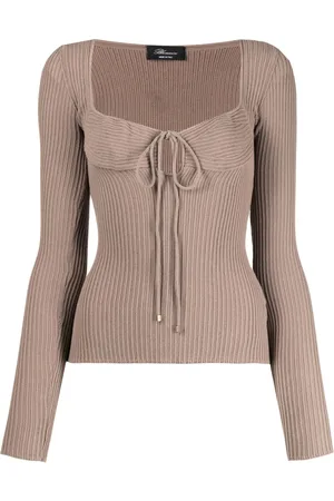BLUMARINE Ribbed-knit tie-neck sweatshirt