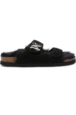 Palm Angels Monogram-plaque faux-fur sandals