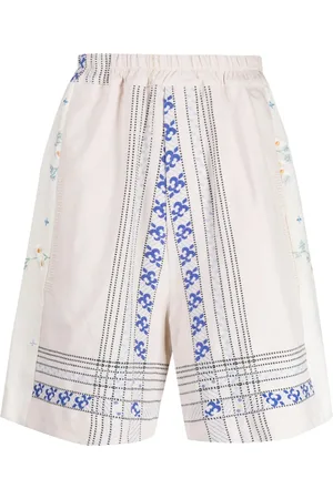 BY WALID Embroidered linen drop-crotch shorts