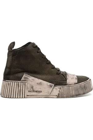 11 BY BORIS BIDJAN SABERI Distressed high-top leather sneakers