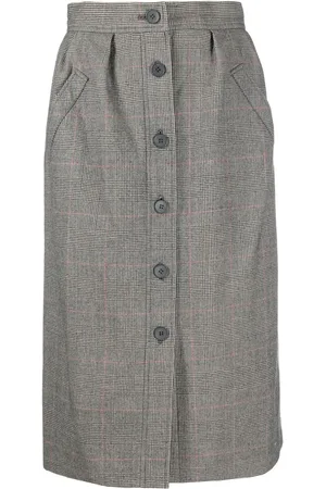 Saint Laurent Plaid-check button-up skirt