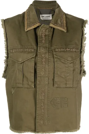 Saint Laurent Embroidered-detail frayed gilet