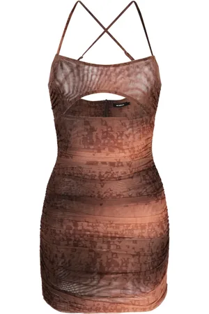 MISBHV Letter-print ruched mini dress