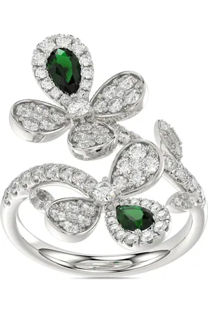 Marchesa Notte 18kt white gold Floral emerald and diamond ring