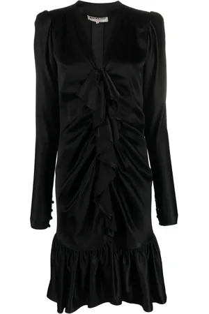 Saint Laurent 1970s ruffled front long-sleeved silk dress