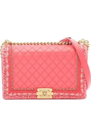 CHANEL 2016-2017 Old Medium Lambskin and Braided Tweed Jacket Boy Flap crossbody bag