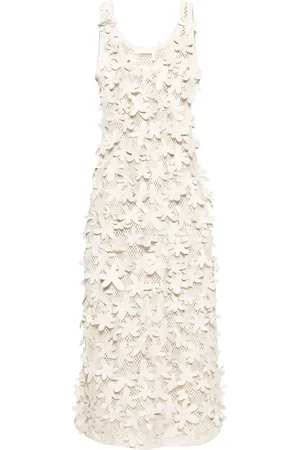 Chloé Floral-appliqués open-knit dress