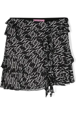 MISS BLUMARINE Monogram-print tiered miniskirt