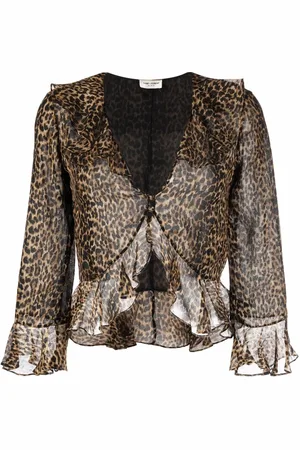 Saint Laurent Leopard print ruffled blouse