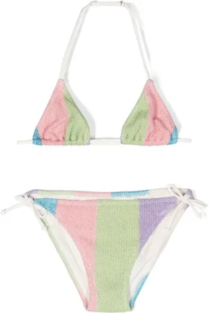 MC2 SAINT BARTH Metallic-threading striped bikini