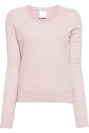 CHANEL 2002 textured check long-sleeved cashmere top
